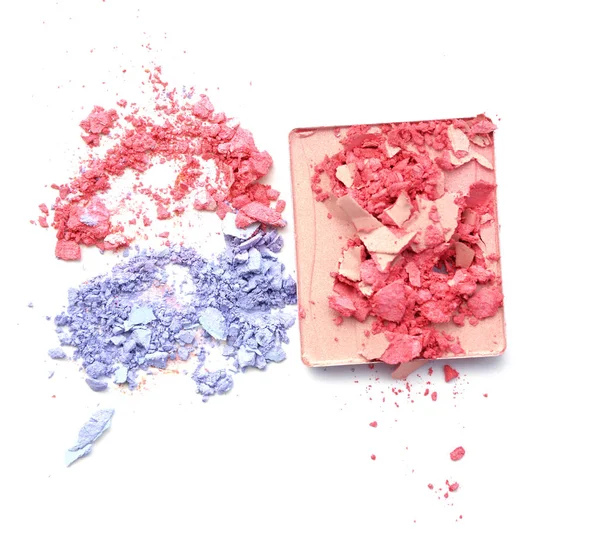 Trucchi colori di ombra in scatola. Make-up in polvere su sfondo bianco — Foto Stock