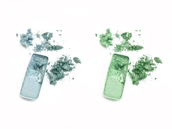 Smashed ombretto blu e verde compongono tavolozza isolata su uno sfondo bianco — Foto Stock