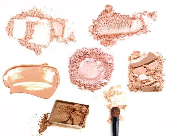 Collage av kosmetika på vit bakgrund. Skönhet och makeup koncept. — Stockfoto