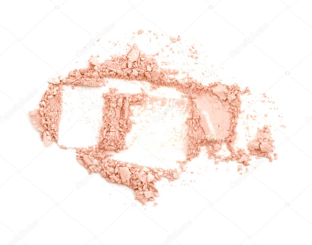 crumbled natural powder on white background