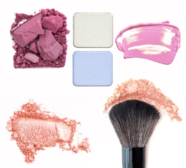Makeup. Make-up Set.Collage. ögonskuggor, Stiftelsen isolerad på en vit bakgrund — Stockfoto