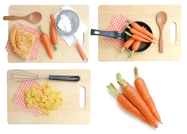 Homemade carrot pie and pasta, isolate on white — Stock Photo, Image