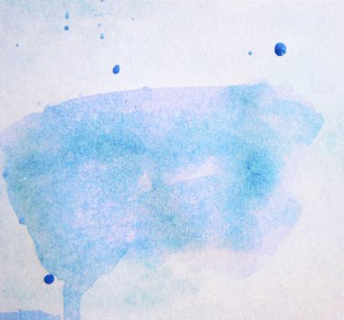 Suluboya mavi çizilmiş kağıt doku izole leke için tasarım, beyaz arka plan üzerinde yapılan afiş şablon. Soyut su renk ıslak fırça boya sıçrama leke