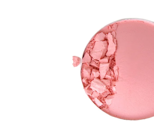 Kosmetik Puder Pinsel Kreis Box und zerkleinert Rouge Palette isoliert auf weiß — Stockfoto