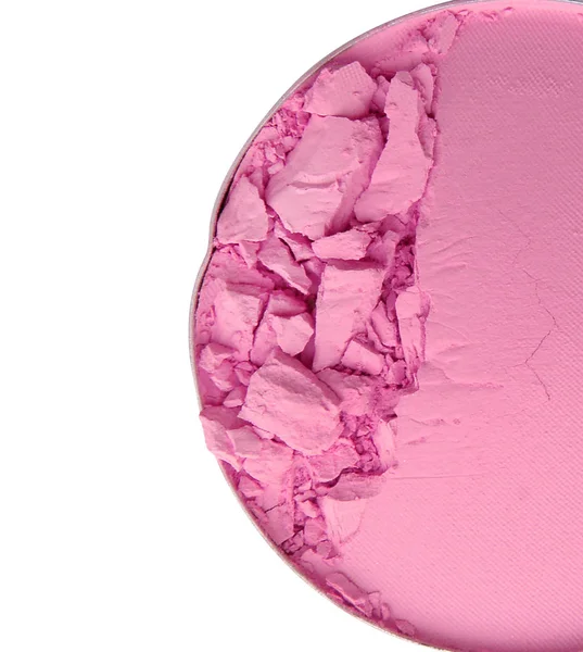 Boîte de cercle de brosse à poudre cosmétique et palette de blush broyée isolée sur blanc — Photo