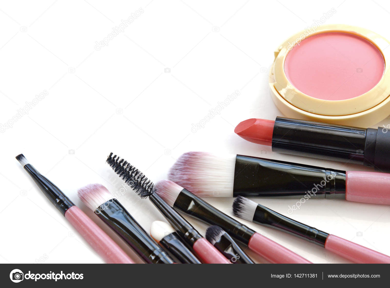 Cosmetics And Makeup Tools For Professional Make A Top View On A