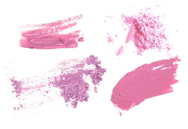 El tono de color rosa y púrpura componen el producto cosmético. Brillo labial en polvo y sombra de ojos . —  Fotos de Stock