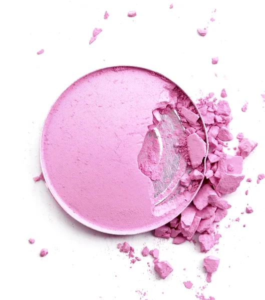 Polvo redondo rosa estrellado para maquillaje como muestra de producto cosmético aislado sobre fondo blanco — Foto de Stock