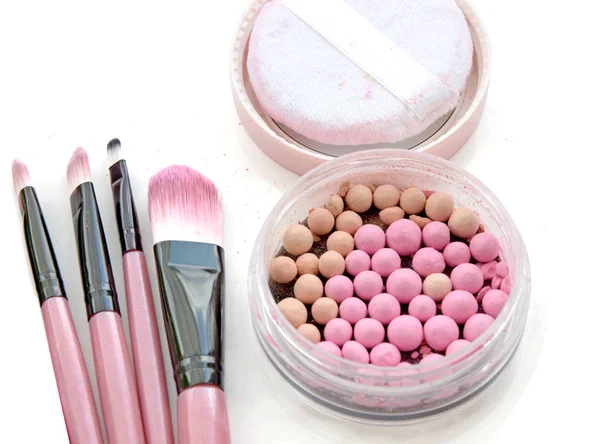 Brush for make-up with powder balls — Stock Photo, Image