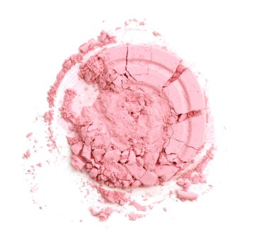 Beyaz arka plan üzerinde izole kozmetik ürünü örnek olarak yuvarlak pembe düşen toz için makyaj