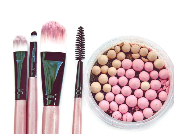 Brush for make-up with powder balls — Stock Photo, Image