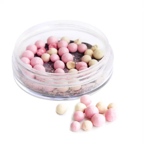 Make up powder balls in box isolate on white. — Stock Photo, Image