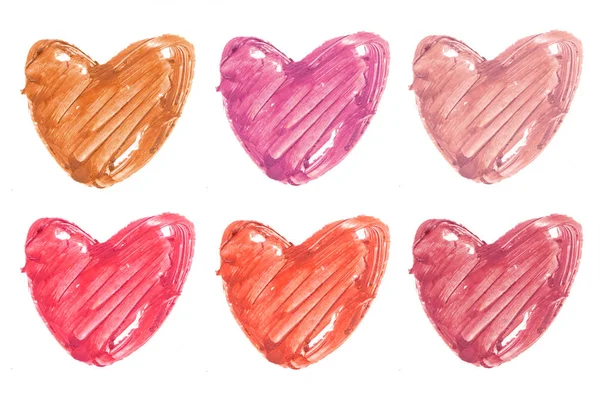 Collection of lipstick smear in heart shape
