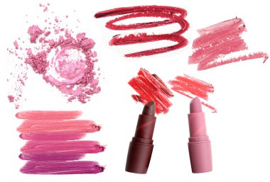 Profesyonel makyaj koleksiyonu ve araçları beyaz izole etmek.