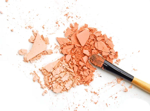 Crushed face powder with brush for background — Stock Photo, Image