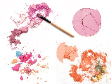 Beyaz izole fırça seti ile ezilmiş göz farı