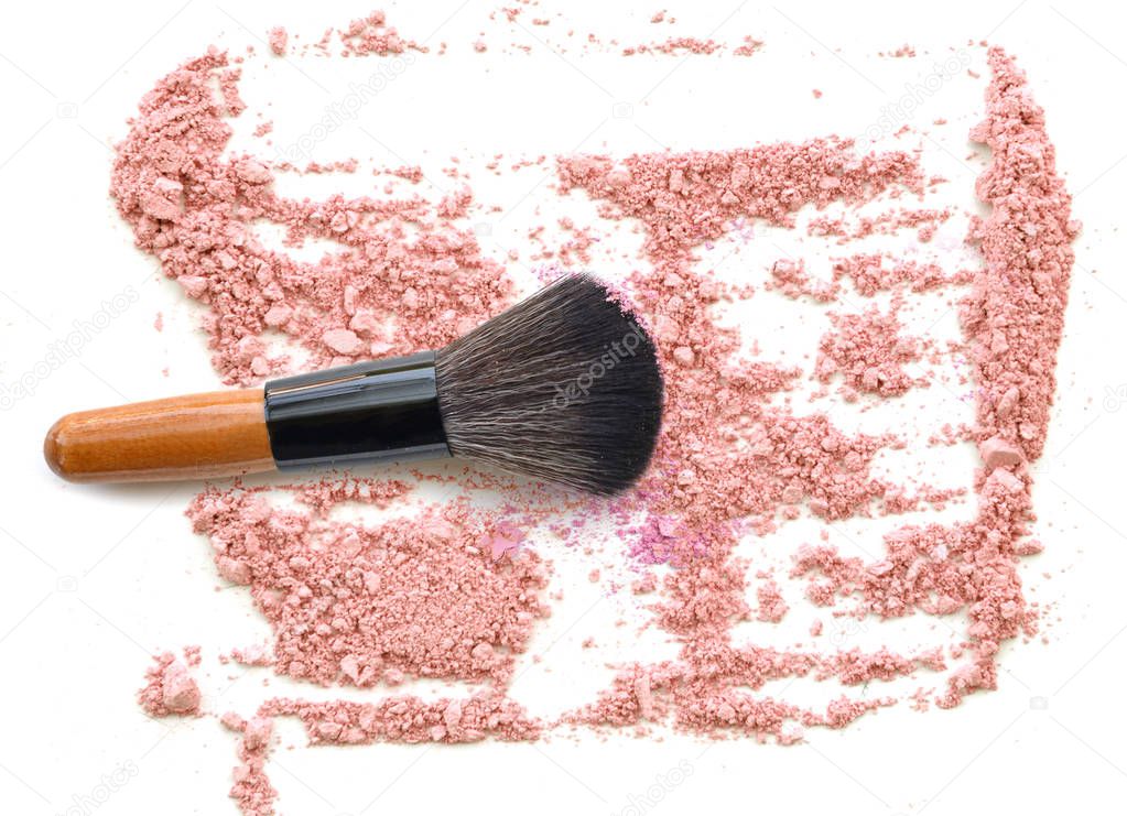 Broken blush face make up isolated on a white background
