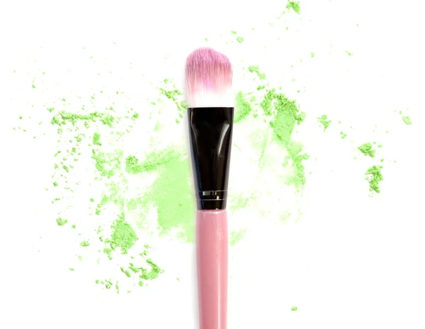 Grön krossade gör upp färg kosmetiska pulver — Stockfoto
