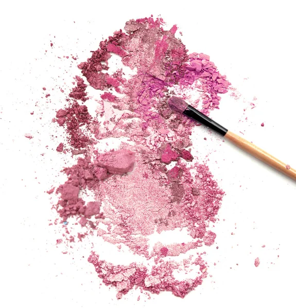 Blush make up on crushed pink powder cosmetic — Stok Foto