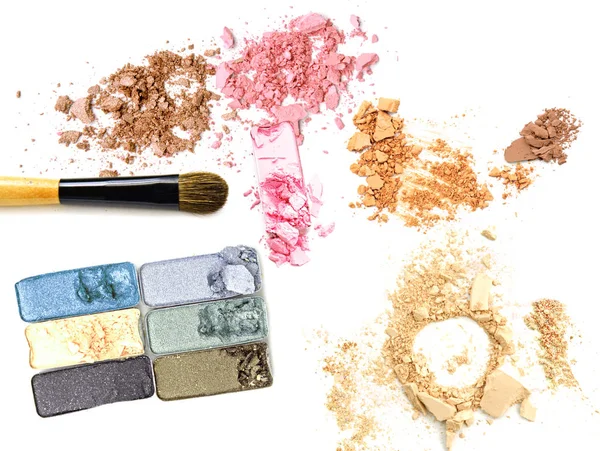 Maquillaje paleta de color y polvo cosmético facial —  Fotos de Stock