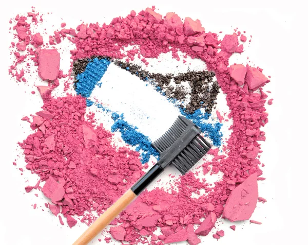 Rosa zerkleinert Make-up Puder und erröten blauer Lidschatten — Stockfoto