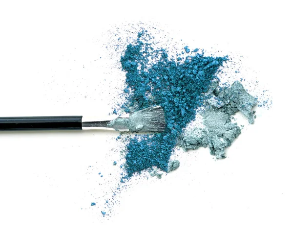 Blue make up eye shadow and brush — Stock Photo, Image