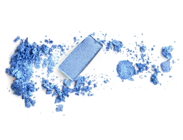 Blue eye shadow in box on crushed background — Stock Photo, Image