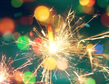 Işıkları Noel gece partisi için tasarımınızı retro Renk tonlu bokeh arka plan bulanık