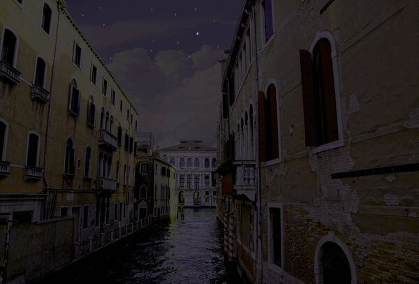 Venice at dark night with star. Italy grand canal.