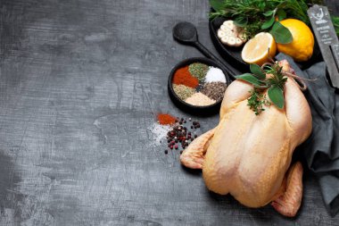 Tüm tavuk, otlar, baharatlar ve limon