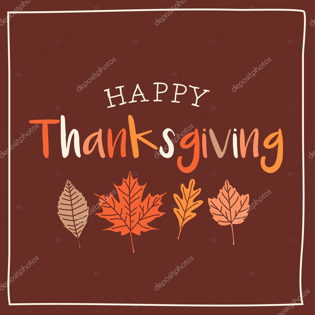 Thanksgiving card with autumn leaves. Brown background. Editable vector design.