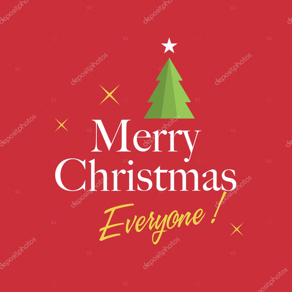 Christmas card with christmas tree, stars, and logo title. Editable vector design.