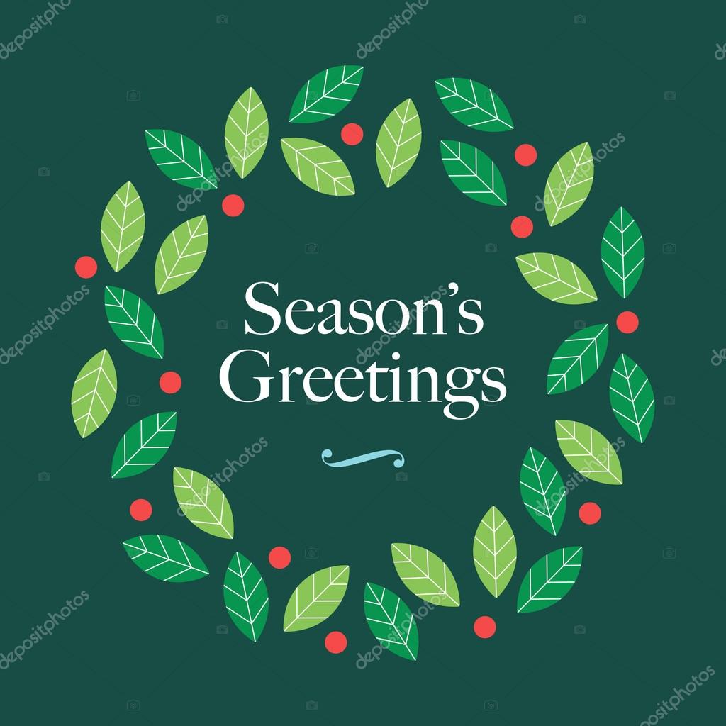 Season Greetings card with wreath mistletoe and logo. Editable vector design.