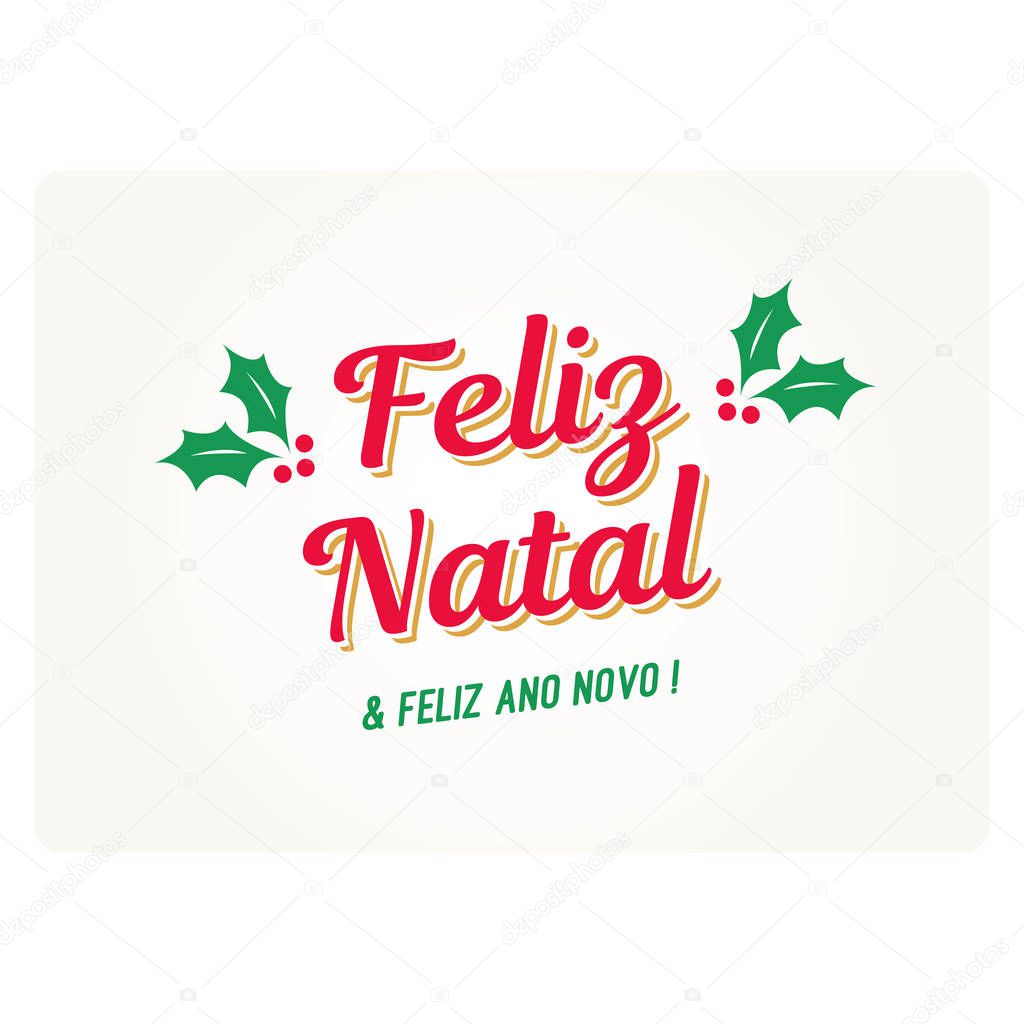 Christmas card with mistletoes. Portuguese version. Editable vector design.