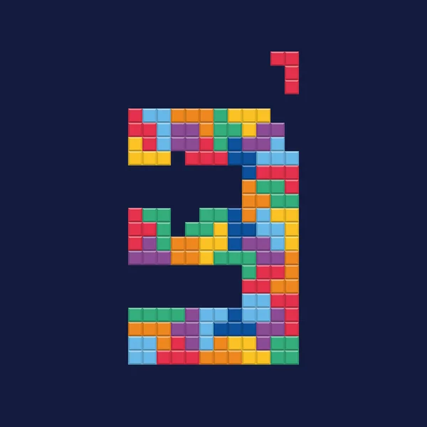 Logo numero "3", stile pixel per videogiochi . — Vettoriale Stock