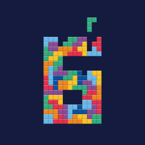 ロゴ数「6」、ビデオ ゲーム ピクセル スタイル. — ストックベクタ