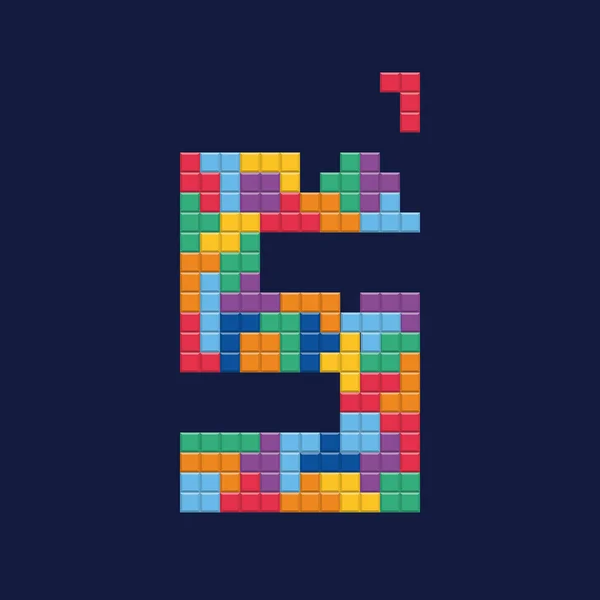 Logo numarası "5", video oyunu piksel tarzı. — Stok Vektör