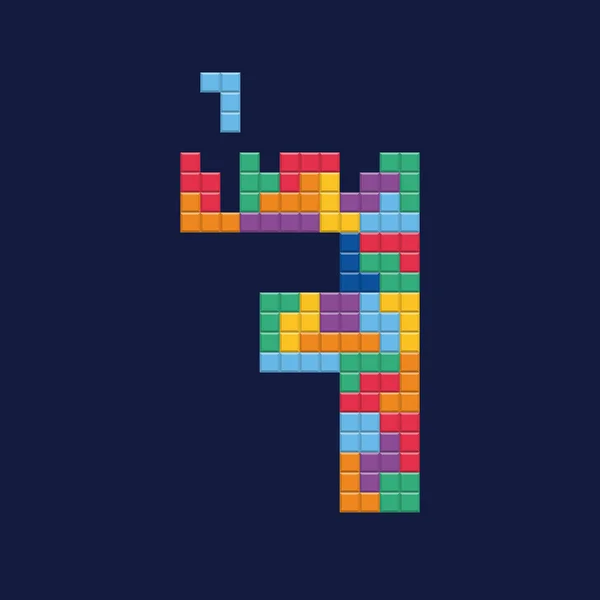 Logo numarası "7", video oyunu piksel tarzı. — Stok Vektör