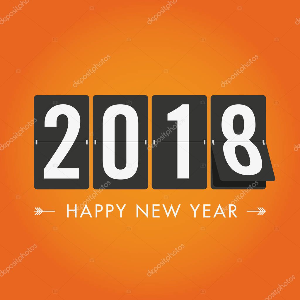 Happy new year 2018 mechanical timetable. Orange background. Editable vector design.