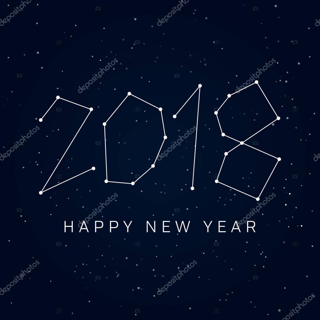 Happy new year 2018 card, Constellations of the Night Sky. Editable vector design.