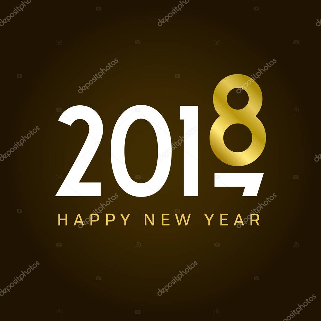 Happy new year 2018 card, movement type. Editable vector design.
