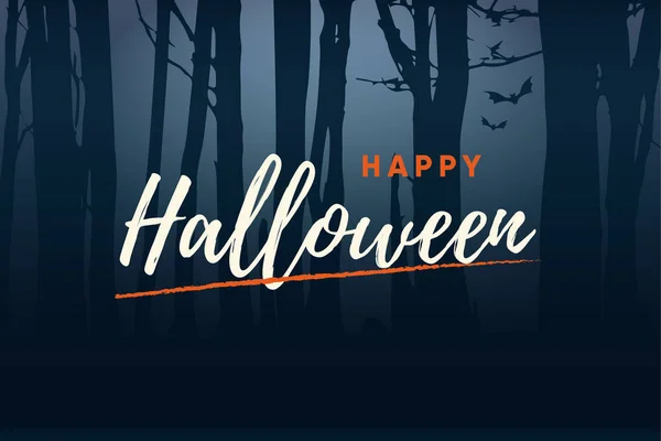 Logotipo de texto de Halloween con fondo de bosque nocturno . — Vector de stock