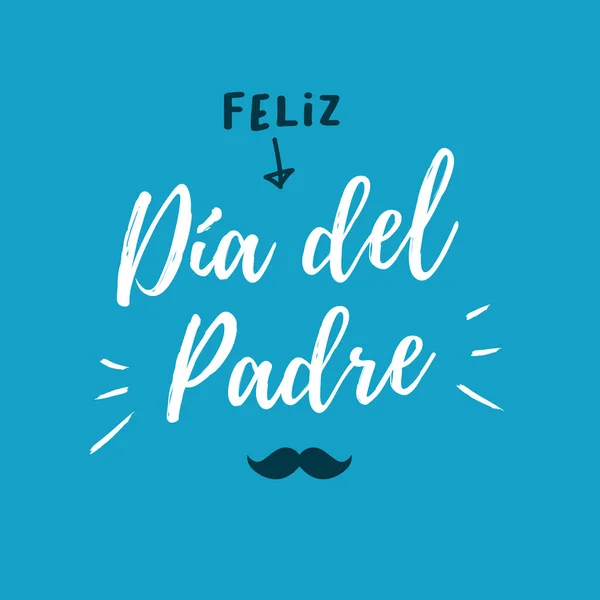 Glückliche Vatertagskarte Mit Symbolen Schnurrbart Blauer Hintergrund Spanische Version Editierbares — Stockvektor