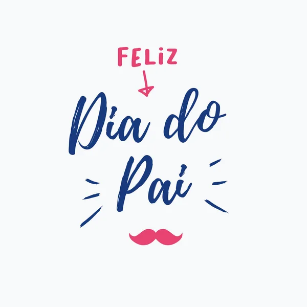 Cartão Dia Feliz Pais Com Ícones Bigode Versão Português Desenho — Vetor de Stock