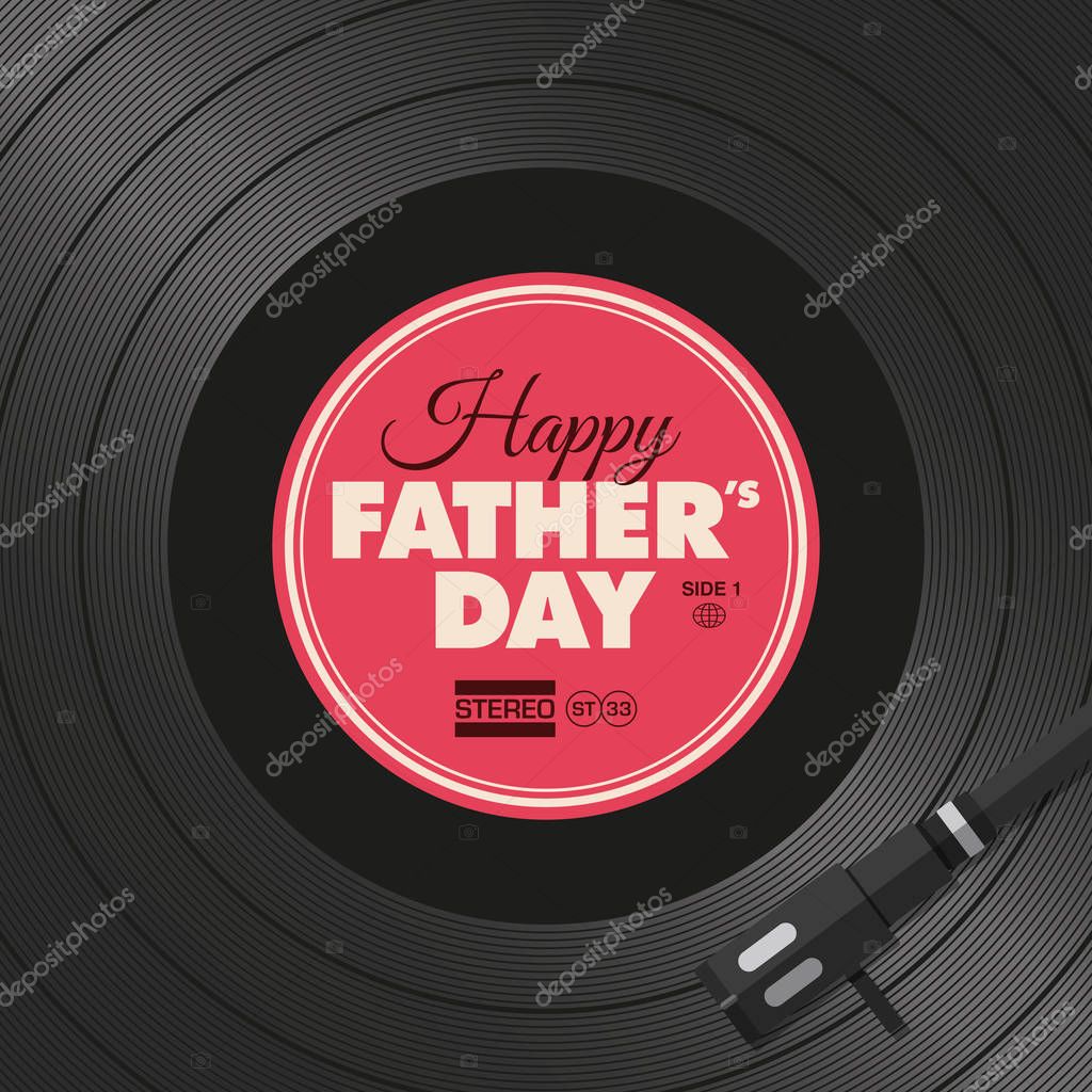 Happy fathers day card. Vinyl illustration red background, vector design editable.