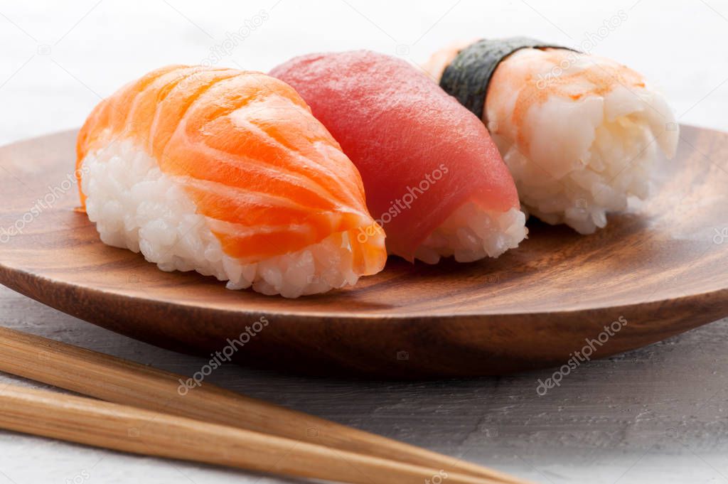 Three different Nighiri sushi