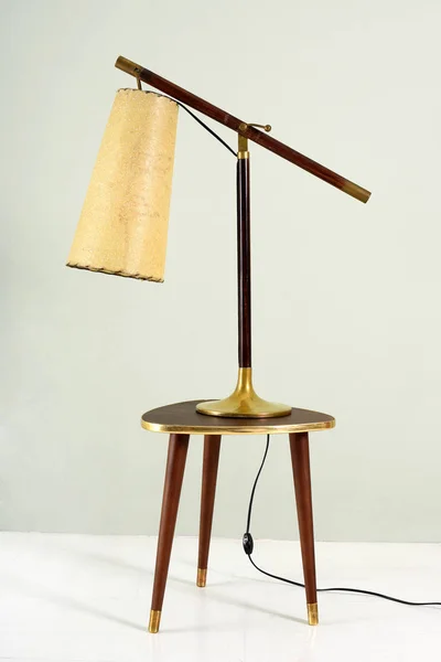 Vintage Lamp on Small Wood and Brass Table — Stock Photo, Image