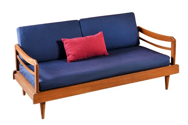 Canapé bleu avec pilier rouge — Photo