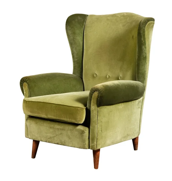Aksamitny zielony fotel z wysokim oparciem — Zdjęcie stockowe