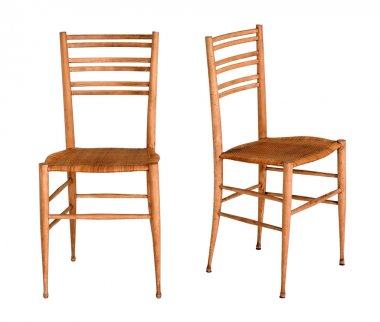 İki basit ahşap fruitwood mutfak sandalye